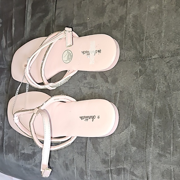 Chatties Light Pink Silver Rhinestone Adjustable Strap Open Toe Thong Sandal 10 - Picture 3 of 7